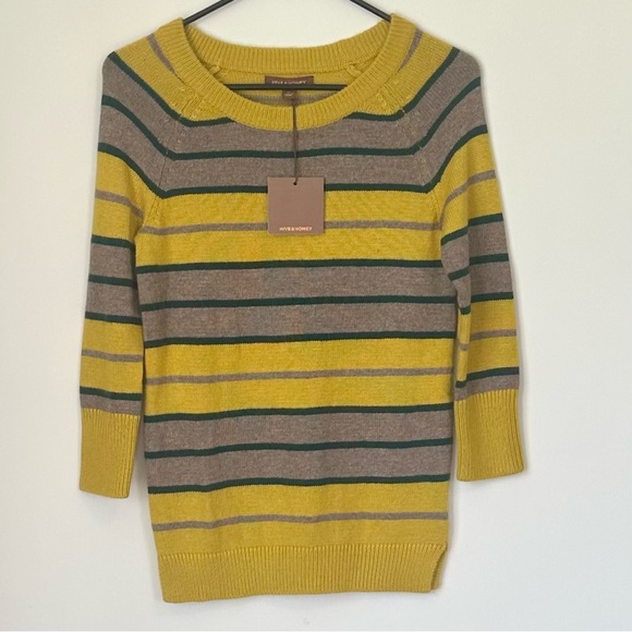 Hive & Honey Sweaters - NWT Hive & Honey Yellow and Brown Striped Crew Neck Sweater - Size: XS